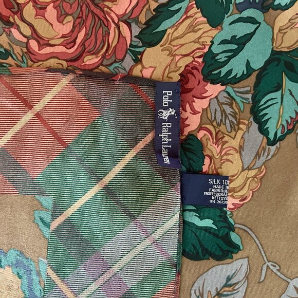Vintage Ralph Lauren Floral Pattern 100% Silk Scarf Made in Japan 34" Vintage - Picture 5 of 12
